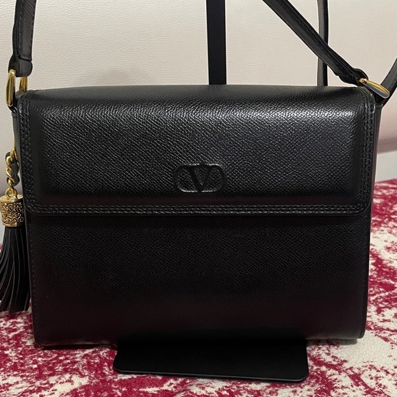 Valentino Garavani Handbags - Valentino Garavani Black Crossbody Bag with Gold Accents